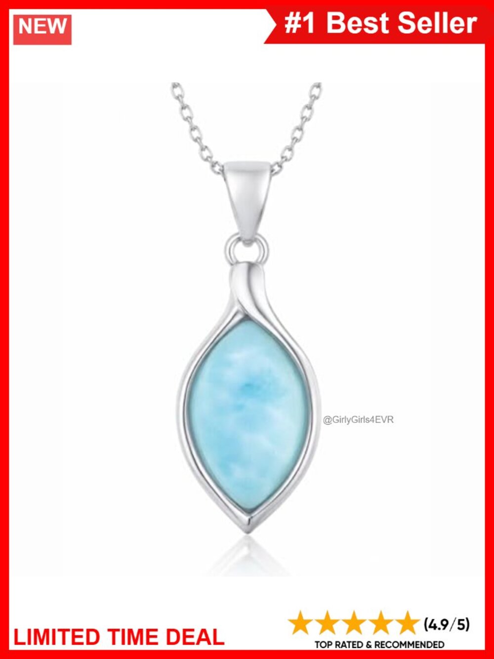 925 Sterling Silver Larimar Marquise Pendant Necklace for Women